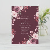 Invitation Mariage aquarelle botanique vin (Debout devant)