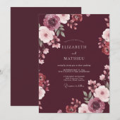 Invitation Mariage aquarelle botanique vin (Devant / Derrière)