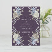 Invitation Mariage aquarelle botanique violet foncé (Debout devant)