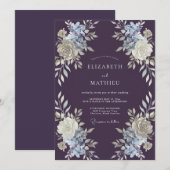 Invitation Mariage aquarelle botanique violet foncé (Devant / Derrière)