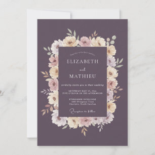 Invitation Mariage Aquarelle Botanique Violet Poussiéreux