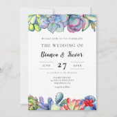 Invitation Mariage aquarelle cactus succulent (Devant)