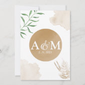 Invitation Mariage aquarelle cadre doré végétation  (Dos)