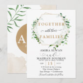 Invitation Mariage aquarelle cadre doré végétation  (Devant / Derrière)