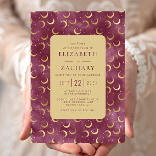 Invitation Mariage Aquarelle Céleste Bourgogne Lunes Dorées