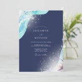 Invitation Mariage Aquarelle Céleste Navy (Debout devant)
