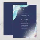 Invitation Mariage Aquarelle Céleste Navy (Devant / Derrière)