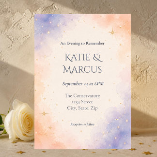 Invitation Mariage Aquarelle Céleste Pêche et Pervenche