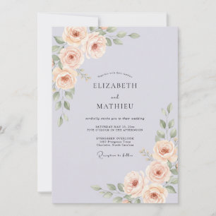 Invitation Mariage aquarelle champagne antique Pervenche