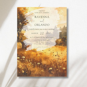 Invitation Mariage aquarelle champêtre automnal rustique