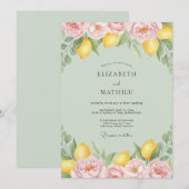 Invitation Mariage aquarelle Citron Citrus (Devant / Derrière)