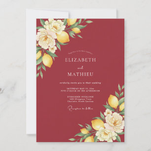 Invitation Mariage aquarelle citron cramoisi