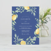 Invitation Mariage aquarelle citron indigo (Debout devant)