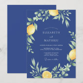 Invitation Mariage aquarelle citron indigo (Devant / Derrière)