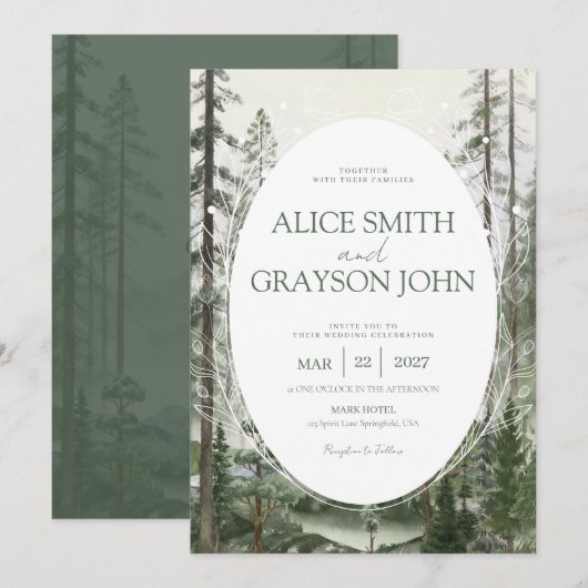 Invitation Mariage Aquarelle Classique Arbre de la Forêt Rust (Devant / Derrière)