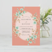 Invitation Mariage aquarelle corail aqua (Debout devant)