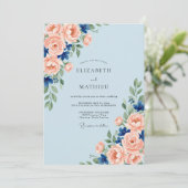 Invitation Mariage aquarelle corail azur (Debout devant)