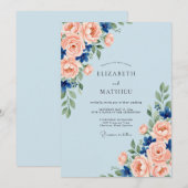 Invitation Mariage aquarelle corail azur (Devant / Derrière)
