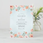 Invitation Mariage aquarelle corail céleste (Debout devant)