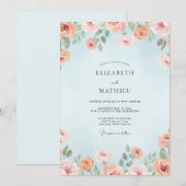 Invitation Mariage aquarelle corail céleste (Devant / Derrière)