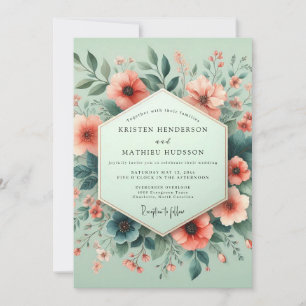 Invitation Mariage Aquarelle Corail Menthe Fleurie