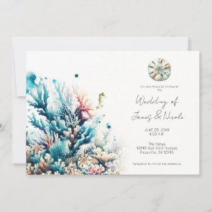 Invitation Mariage aquarelle Corail Ocean Splash