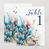Invitation Mariage aquarelle Corail Ocean Splash (Devant / Derrière)