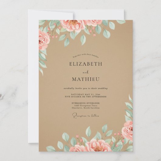 Invitation Mariage Aquarelle Corail Tan (Devant)