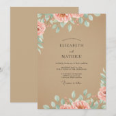 Invitation Mariage Aquarelle Corail Tan (Devant / Derrière)