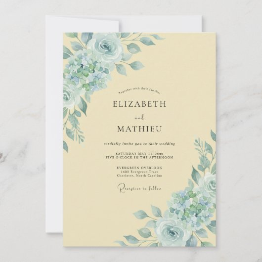 Invitation Mariage Aquarelle Crème Aqua (Devant)
