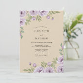 Invitation Mariage aquarelle crème lilas (Debout devant)