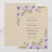Invitation Mariage aquarelle crème lilas (Devant / Derrière)
