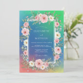 Invitation Mariage aquarelle Cyan Blush (Debout devant)