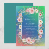 Invitation Mariage aquarelle Cyan Blush (Devant / Derrière)