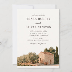 Invitation Mariage aquarelle cyprès dans un oliveraie toscan