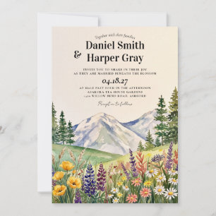 Invitation Mariage aquarelle de fleur sauvage de montagne rus