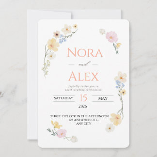 Invitation Mariage aquarelle de fleurs sauvages