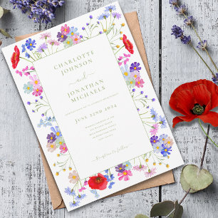 Invitation Mariage aquarelle de fleurs sauvages modernes vibr