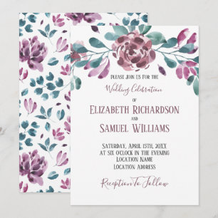Invitation Mariage aquarelle de pivoine violette pourpre