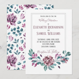 Invitation Mariage aquarelle de pivoine violette pourpre