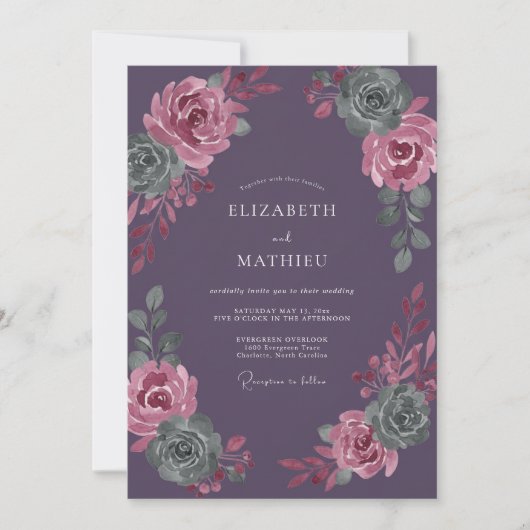 Invitation Mariage Aquarelle de Prunier Succulent (Devant)