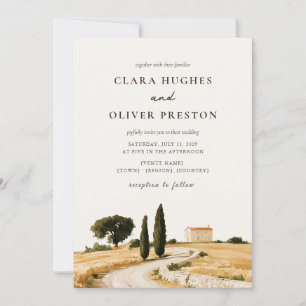 Invitation Mariage aquarelle de route de campagne aux cyprès