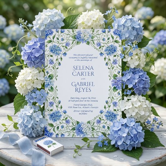 Invitation Mariage aquarelle de style Hamptons avec hydrangea