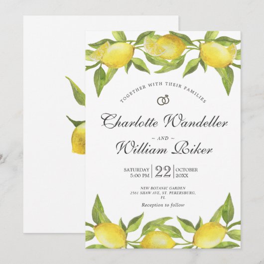Invitation Mariage Aquarelle De Verdure De Fleurs De Citron (Devant / Derrière)