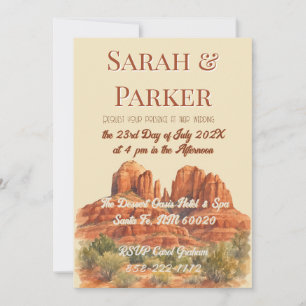 Invitation Mariage aquarelle désert roche rouge terracotta