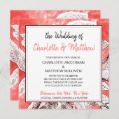 Invitation Mariage aquarelle dessin floral bohème corail (Devant / Derrière)