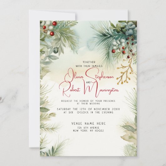 Invitation Mariage | Aquarelle d'hiver (Devant)