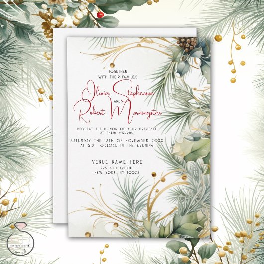 Invitation Mariage | Aquarelle d'hiver Botanique