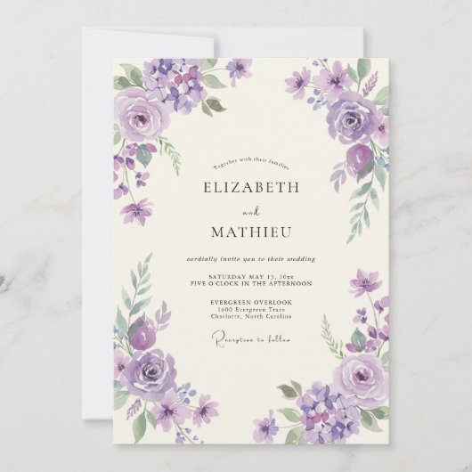 Invitation Mariage aquarelle d'orchidée violette (Devant)