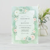 Invitation Mariage Aquarelle Douce Menthe (Debout devant)